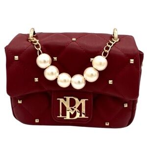 Badgley Mischka NWT Wine Mini Bag with Gold and Pearl Details